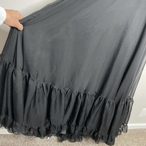 MAC DUGGAL Gown Women 6 Ruffled Cutout Lace-Up Back Solid Black - Picture 7 of 14